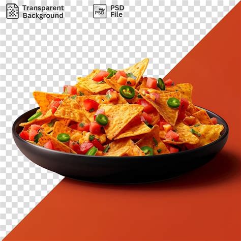 Um Prato Picante De Nachos Coberto De Pimentas Verdes E Servido Numa