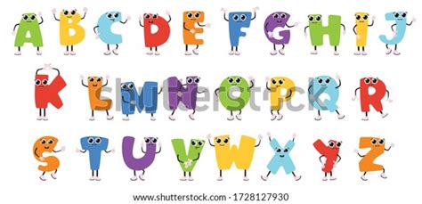 Colored Cute Cartoon Letters Of The English Alphabet With Big Eyes