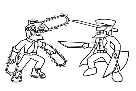 Chainsaw Man And Katana Man Coloring Page Free Printable Coloring Pages