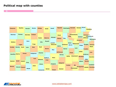 Kansas county map - Editable PowerPoint Maps