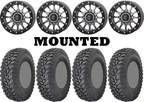 Kit 4 GBC Kanati Mongrel SQ Tires 33x10 15 On Frontline 223 Beadlock