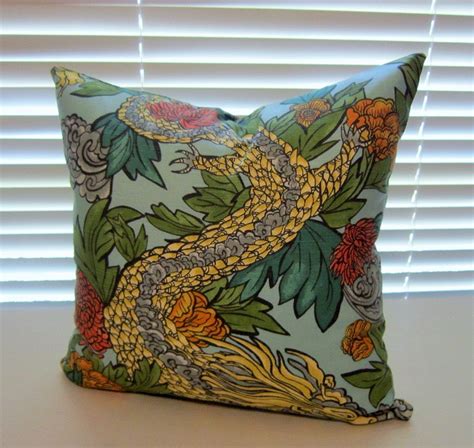 Ming Dragon Pillow Cover In Dwell Studio Aquatint Fabric