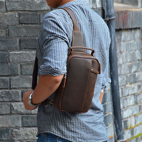 Cool Leather Mens Sling Bags Sling Crossbody Bags Chest Bags For Men