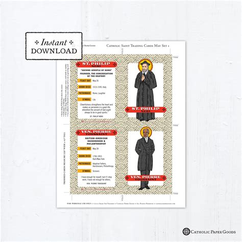 Catholic Saint Trading Cards May Set 1 Printable Plus Bonus