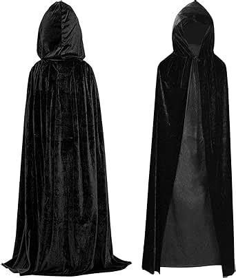 Amazon 59 Halloween Adult Black Hooded Cloak Full Long Velvet