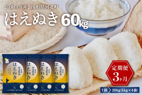 ☆2023年6月上旬コース☆【令和4年産 米】一等米 はえぬき 60kg 定期便 （20kg×3回） 山形県産【米comeかほく協同組合】｜ふるラボ