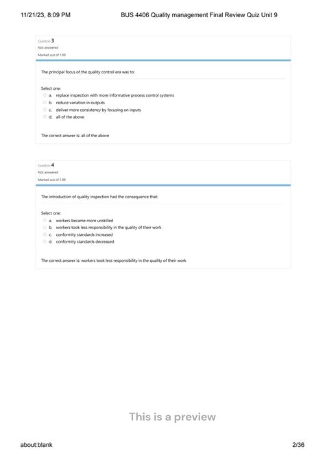 SOLUTION BUS 4406 Quality Management Final Review Quiz Unit 9