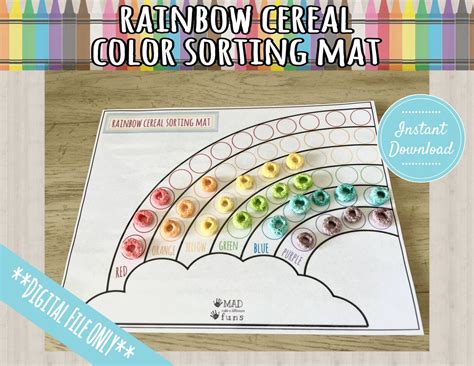 Rainbow Cereal Color Sorting Activity Mat Printable DIGITAL DOWNLOAD St Patricks Day Game Learn ...