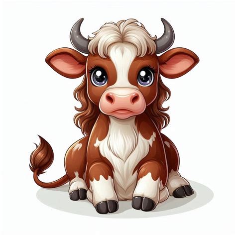 Cute Cattle Vector Cartoon Illustration White Background Premium AI