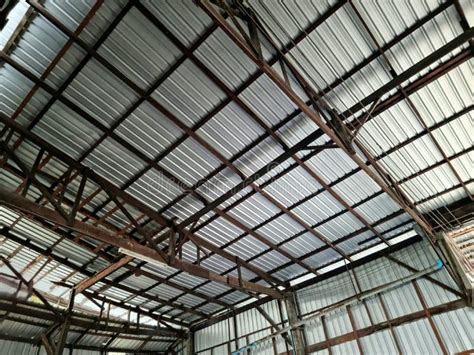 Structure of Steel Roof Truss for Interior Construction Stock Photo ...