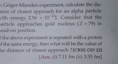 Geiger-Marsden experiment, calculate the disance of closest approach for