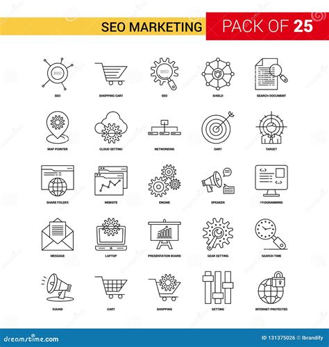 Seo Marketing Black Line Icon Business Outline Icon Set Stock