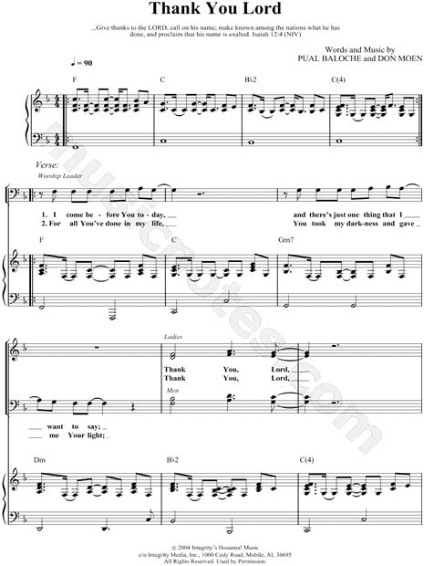 Paul Baloche Thank You Lord Sheet Music In F Major Download And Print