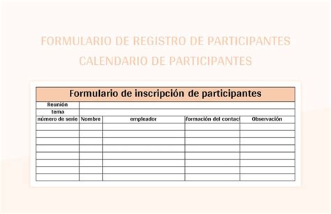 Plantilla De Formato Excel Formulario De Registro De Participantes