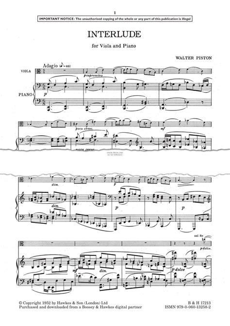 interlude walter piston sheet  piano viola