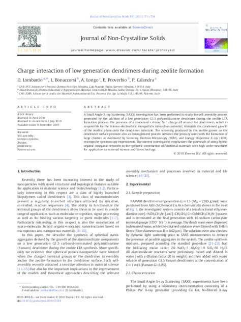 Pdf Charge Interaction Of Low Generation Dendrimers During Zeolite Formation Alessandro