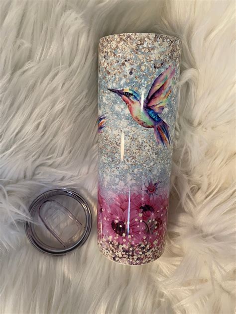 Hummingbirds Glitter Style Tumbler Sublimated Design On A Oz Skinny