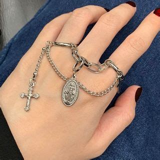 PANGU Stainless Steel Cross Chained Rings YesStyle