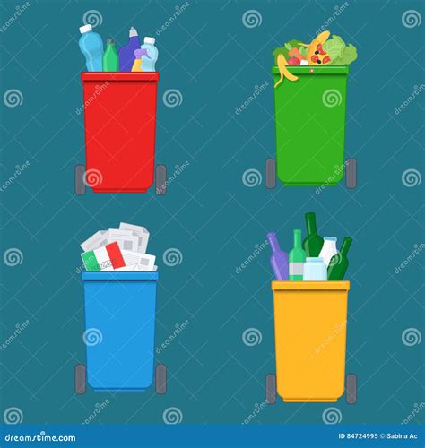 Separation Of Waste On Colored Garbage Bins Recycling Bins Wit Cartoon