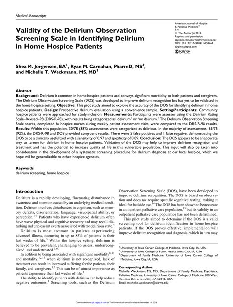 Pdf Validity Of The Delirium Observation Screening Scale In