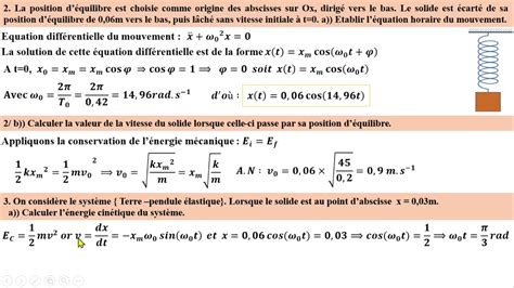 Oscillateurs Harmoniques Cas D Un Ressort Vertical Exercice Corrig