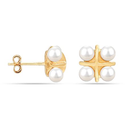 LeCalla 925 Sterling Silver Yellow Gold Plated Simulated Pearl Earrings