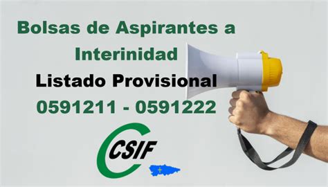 Csif Bolsas De Aspirantes A Interinidad Listado Provisional