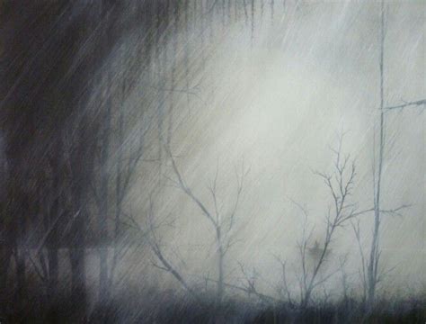 A Painting Of Trees In The Rain On A Cloudy Day