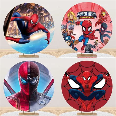 Circle Round Spiderman Backdrop Cover Boy Superhero Baby Shower Happy