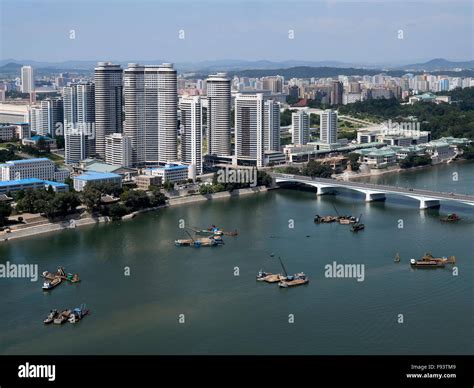 Taedong river and Skyline of Pyongyang, North Korea, Asia Stock Photo ...