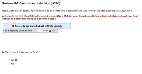 Solved Problem Cash Discount Decision Lo Regis Chegg