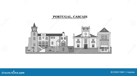 Portugal Cascais City Skyline Isolated Vector Illustration Icons