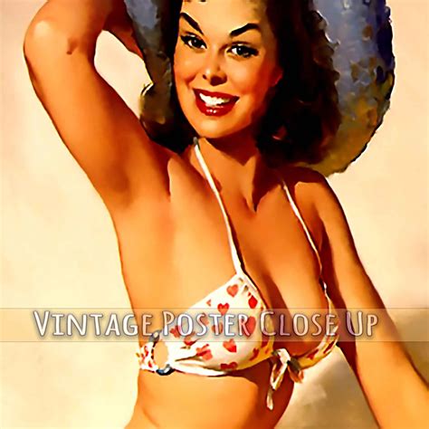 Vintage Pin Up Girl Poster Bikini With Hearts Gil Elvgren Vintage Art