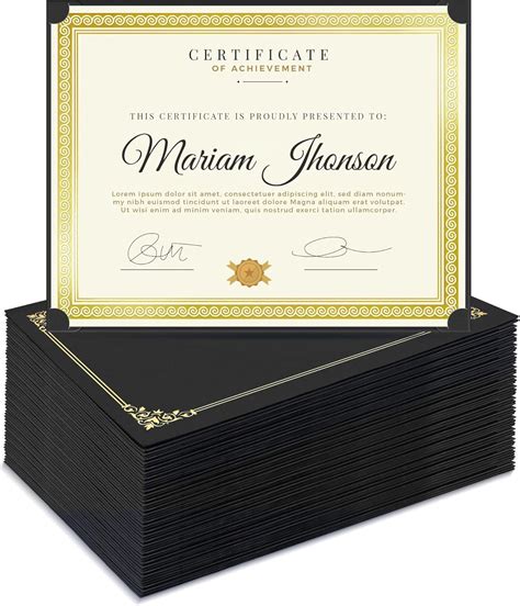 Sunee Single Sided Certificate Holders Packs Black Diploma Holders