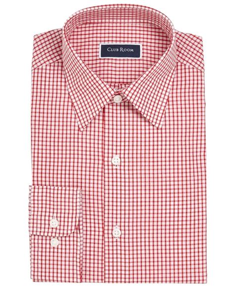 Club Room Mens Regular Fit Check Dress Shirt Red 14 5 32 33