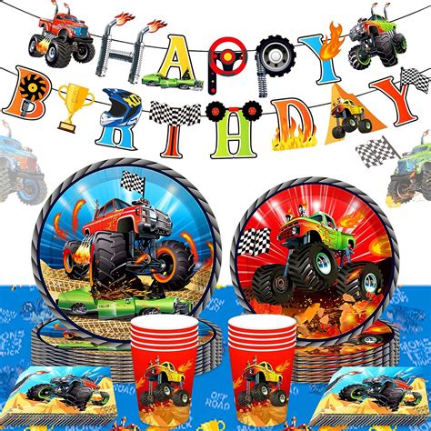 Amazon 60 PCS Monster Trucks Birthday Decoration Monster Trucks