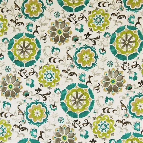 Oasis Green Floral Cotton Upholstery Fabric By The Yard