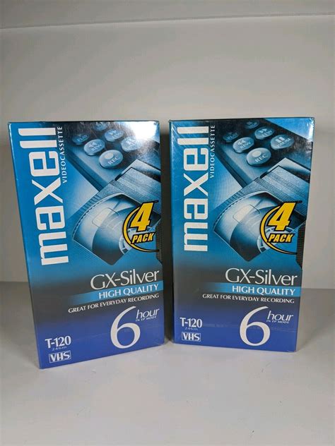 Maxell GX Silver High Quality 4in 2 Packs 8 VHS Blank Tapes 6 Hours T