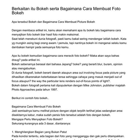 Apa Itu Bokeh Dan Bagaimana Cara Membikin Foto Bokehfrqvn Pdf Pdf