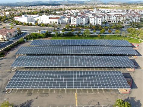 Aerial View Of Solar Power Plant Installed On Top Of A Parking Lot