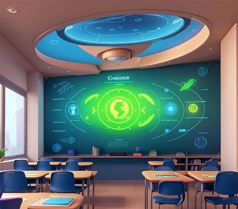 Premium Ai Image A Futuristic 3d Classroom Illuminated By Neon Lights