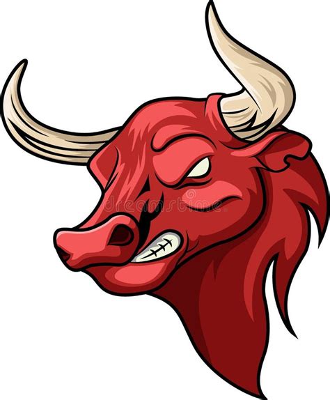 Cartoon Angry Red Bull Head Mascot Stock Vector Illustration Of Horns