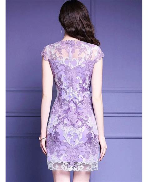 High Quality Purple Embroidery Bodycon Dress For Wedding Guests Zl8092