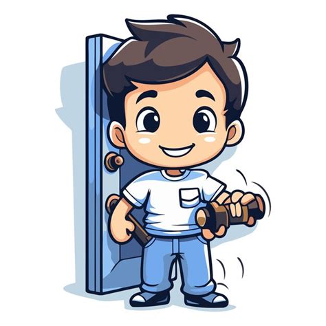 Premium Vector | Cute Boy Opening Door Cartoon Mascot Character Vector ...