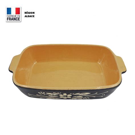 Plat à Gratin Plat Rectangle 34 x 24 cm Bleu Fleur Poterie alsace