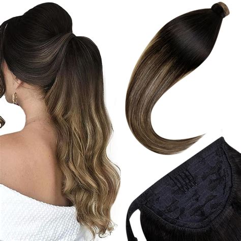 Laavoo Ponytail Extension Human Hair Light Gloden Blonde Highlighted