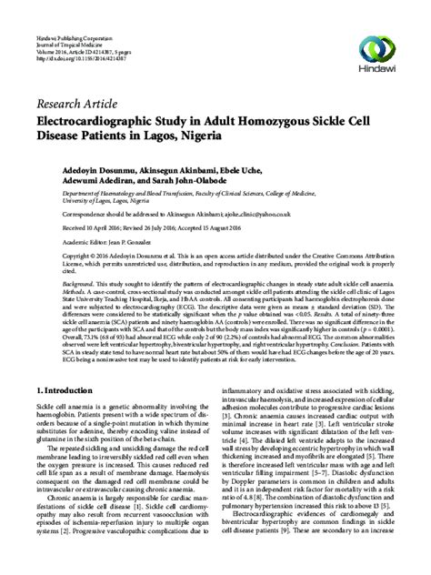 Pdf Electrocardiographic Study In Adult Homozygous Sickle Cell