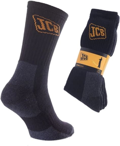 Mens Jcb Work Socks 6 Pair Pack Reinforced Heel And Toe Black 611 Uk