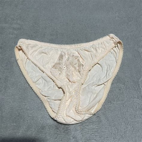 Vintage Panty Womens Medium Peach Bikini Cotton Feminine USA Floral Lace EBay De