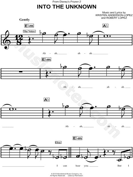 "Into the Unknown" from 'Frozen 2' Sheet Music for Beginners in Eb ...